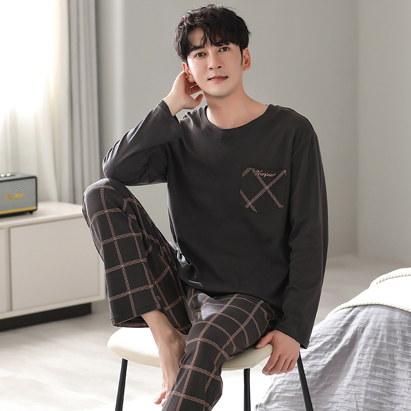 Sügisest Korea stiilis meeste kahepoolsed puhtast puuvillast pidžaamad Vabaaja lihtne sügis- ja talveriietus Koduriided Moodsad mugavad ülikonnad