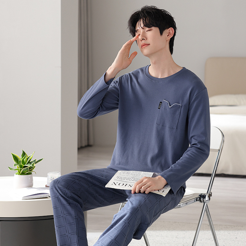 Sügisest Korea stiilis meeste kahepoolsed puhtast puuvillast pidžaamad Vabaaja lihtne sügis- ja talveriietus Koduriided Moodsad mugavad ülikonnad