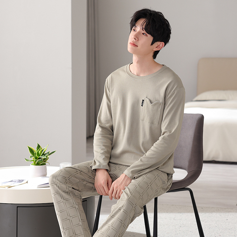 Sügisest Korea stiilis meeste kahepoolsed puhtast puuvillast pidžaamad Vabaaja lihtne sügis- ja talveriietus Koduriided Moodsad mugavad ülikonnad