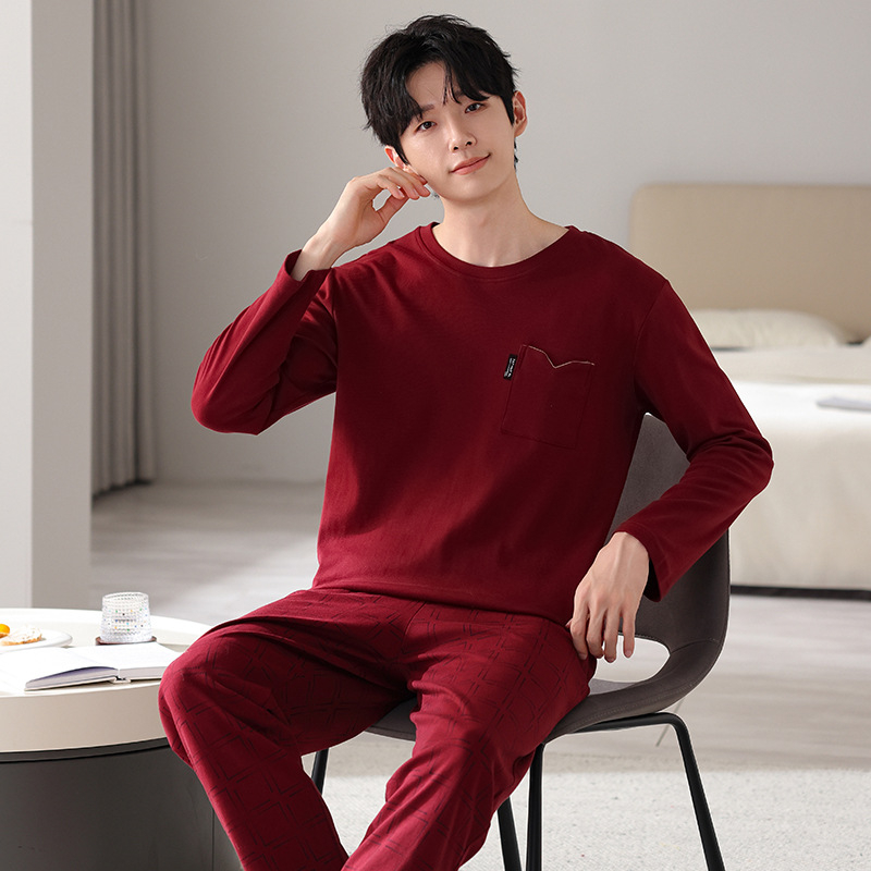 Sügisest Korea stiilis meeste kahepoolsed puhtast puuvillast pidžaamad Vabaaja lihtne sügis- ja talveriietus Koduriided Moodsad mugavad ülikonnad