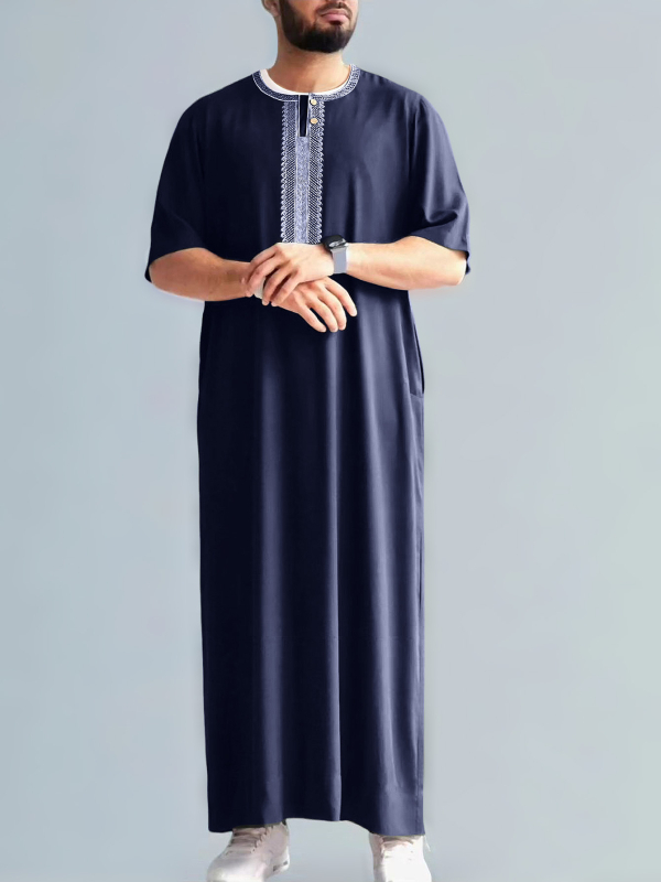 2025 Нов винтидж мюсюлмански мъжки халат от Близкия изток с бродиран среден ръкав и етнически стил, марокански, със страничен джоб
