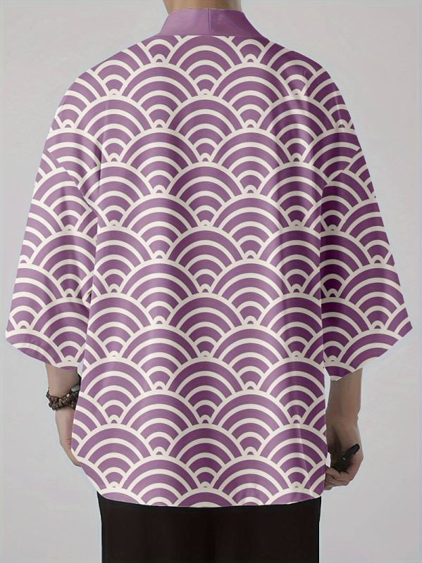 2024 Cezhraničný nový produkt Havajski štýl Sedembodový rukáv Tenký Harajuku Kimono Župan Kabát Perový Tkaný Kardigán