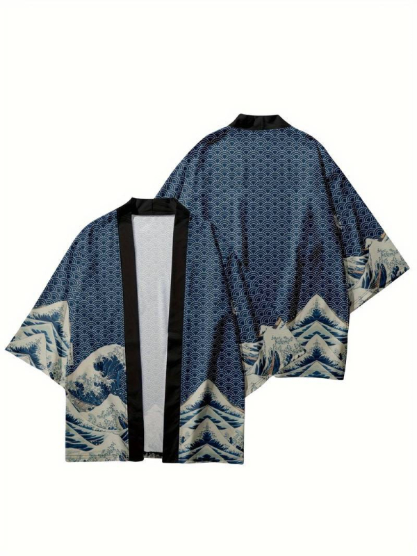 2024 Cezhraničný nový produkt Havajski štýl Sedembodový rukáv Tenký Harajuku Kimono Župan Kabát Perový Tkaný Kardigán