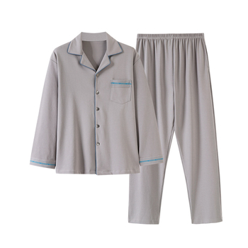 Pavasario ir rudens vyriška pižama su atlapu, dvipusė medvilninė ilgomis rankovėmis, patogi plius dydžio viršutiniai drabužiai, namų apyvokos reikmenys, pižama su kostiumu