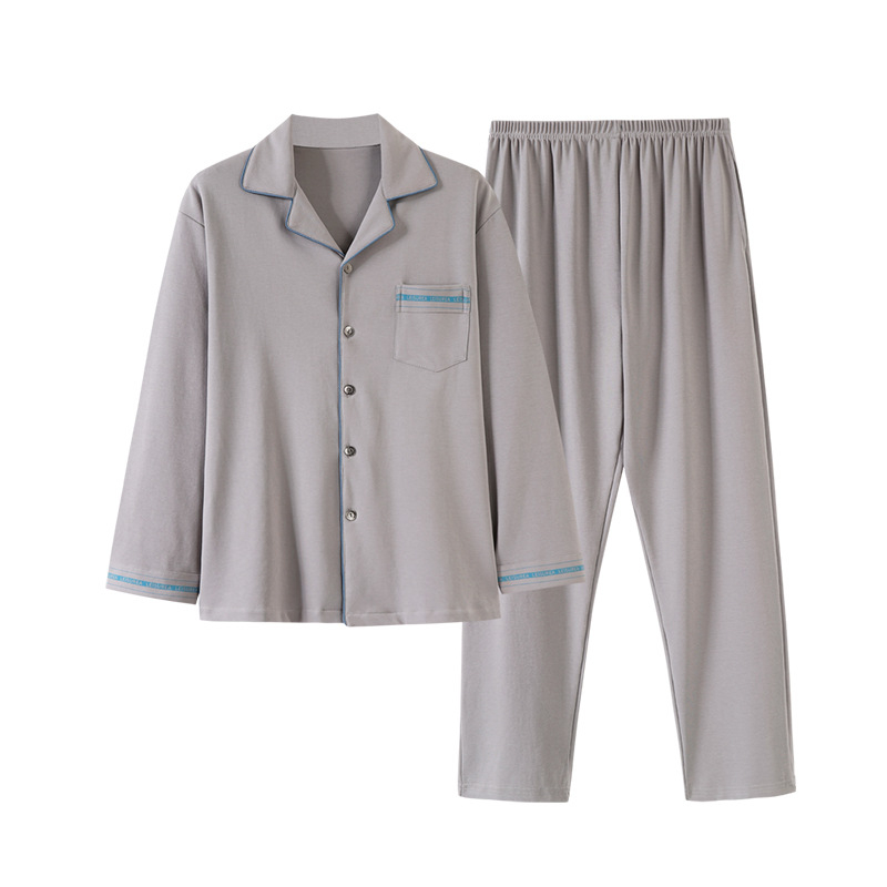 Pavasario ir rudens vyriška pižama su atlapu, dvipusė medvilninė ilgomis rankovėmis, patogi plius dydžio viršutiniai drabužiai, namų apyvokos reikmenys, pižama su kostiumu