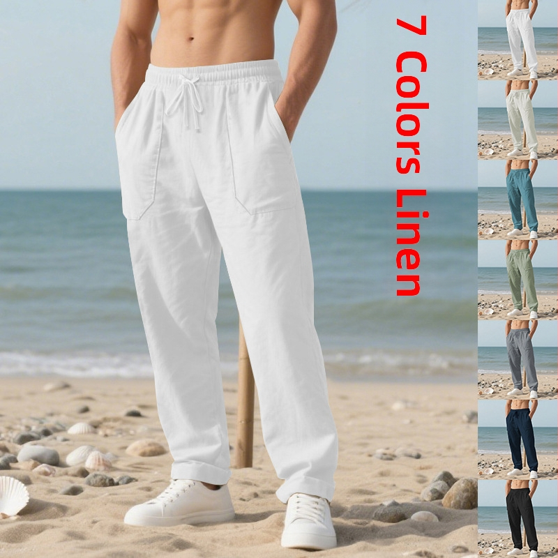 Piiriülesed Ameerika sügisesed uued populaarsed Ameerika lahtise linase materjalist meeste rannapüksid, vabaaja ja lihtsad sportpüksid suurtele suurustele
