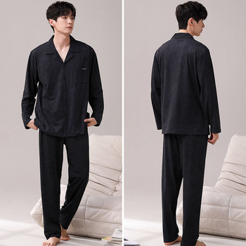 Meeste kevad- ja sügisriided, 100% puuvillast luksuslikud pidžaamad, pikkade varrukatega püksid, kardigan, kaheosaline lahtine üleriietus, koduriided