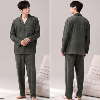 Meeste kevad- ja sügisriided, 100% puuvillast luksuslikud pidžaamad, pikkade varrukatega püksid, kardigan, kaheosaline lahtine üleriietus, koduriided