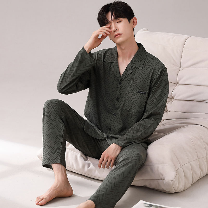 Meeste kevad- ja sügisriided, 100% puuvillast luksuslikud pidžaamad, pikkade varrukatega püksid, kardigan, kaheosaline lahtine üleriietus, koduriided