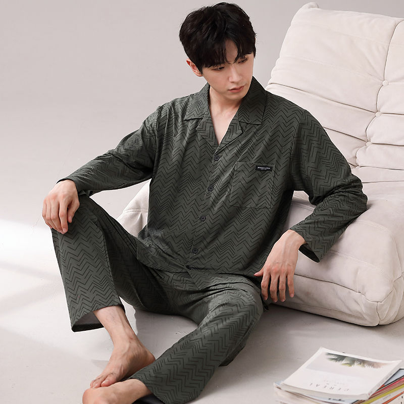 Meeste kevad- ja sügisriided, 100% puuvillast luksuslikud pidžaamad, pikkade varrukatega püksid, kardigan, kaheosaline lahtine üleriietus, koduriided