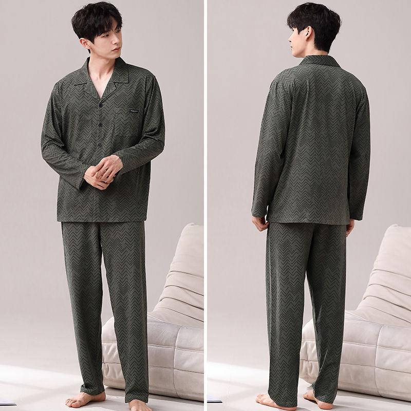 Meeste kevad- ja sügisriided, 100% puuvillast luksuslikud pidžaamad, pikkade varrukatega püksid, kardigan, kaheosaline lahtine üleriietus, koduriided