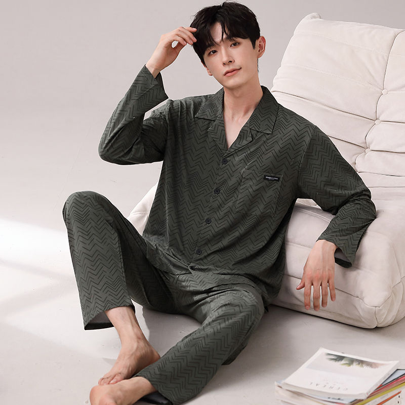 Meeste kevad- ja sügisriided, 100% puuvillast luksuslikud pidžaamad, pikkade varrukatega püksid, kardigan, kaheosaline lahtine üleriietus, koduriided