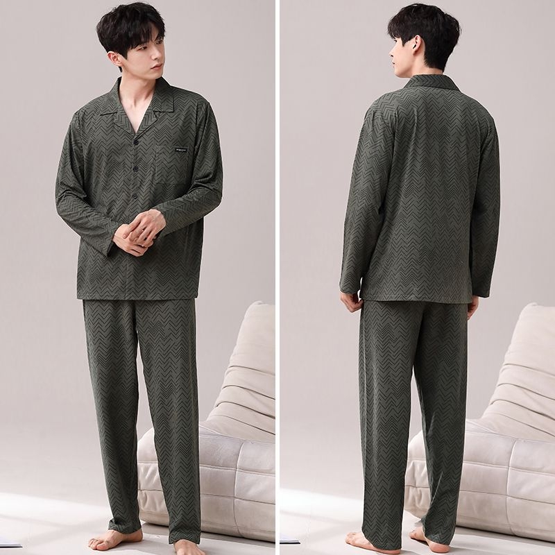 Meeste kevad- ja sügisriided, 100% puuvillast luksuslikud pidžaamad, pikkade varrukatega püksid, kardigan, kaheosaline lahtine üleriietus, koduriided