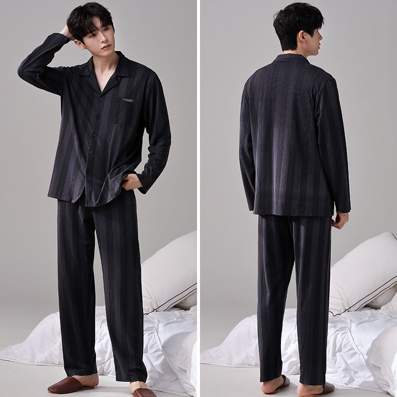 Meeste kevad- ja sügisriided, 100% puuvillast luksuslikud pidžaamad, pikkade varrukatega püksid, kardigan, kaheosaline lahtine üleriietus, koduriided