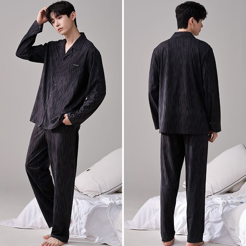 Meeste kevad- ja sügisriided, 100% puuvillast luksuslikud pidžaamad, pikkade varrukatega püksid, kardigan, kaheosaline lahtine üleriietus, koduriided