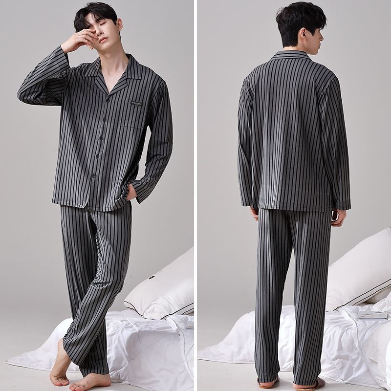 Meeste kevad- ja sügisriided, 100% puuvillast luksuslikud pidžaamad, pikkade varrukatega püksid, kardigan, kaheosaline lahtine üleriietus, koduriided