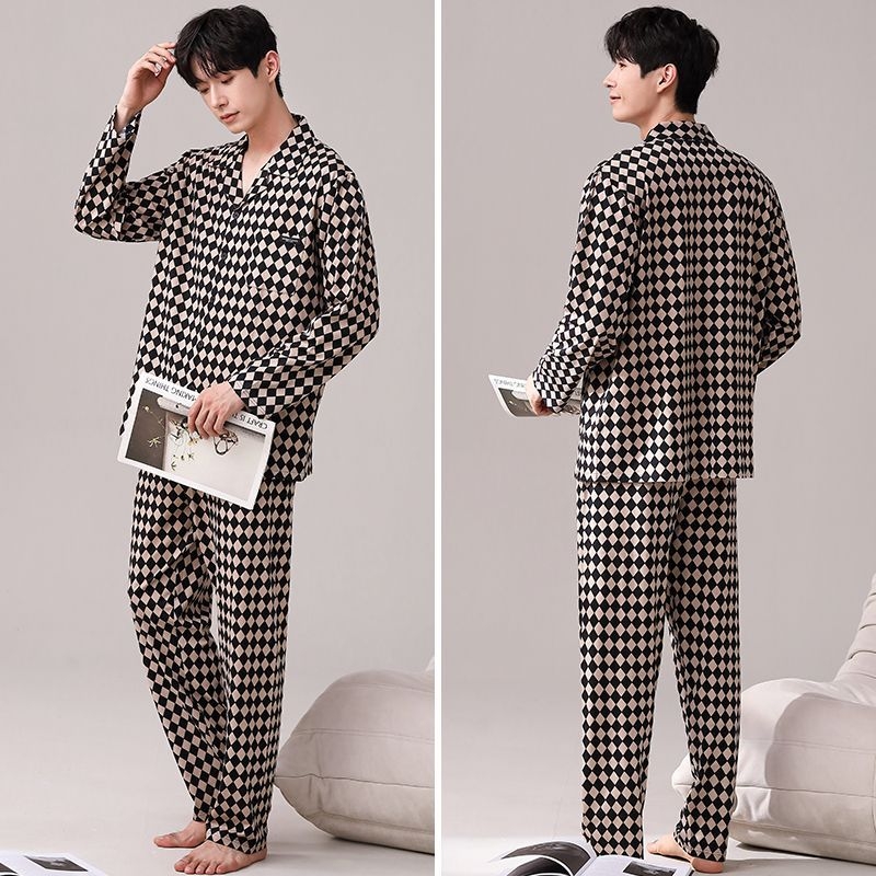 Meeste kevad- ja sügisriided, 100% puuvillast luksuslikud pidžaamad, pikkade varrukatega püksid, kardigan, kaheosaline lahtine üleriietus, koduriided