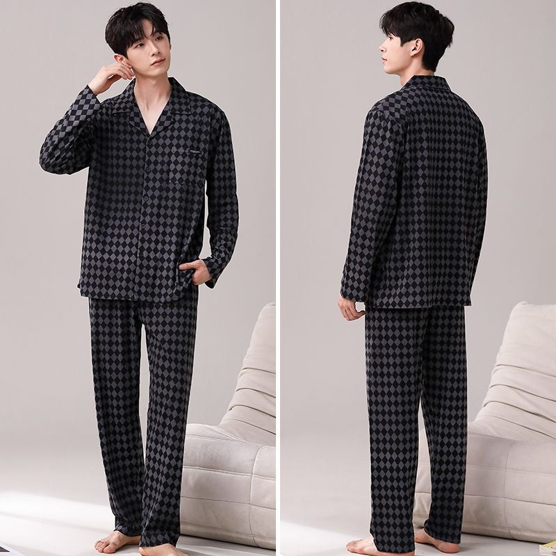 Meeste kevad- ja sügisriided, 100% puuvillast luksuslikud pidžaamad, pikkade varrukatega püksid, kardigan, kaheosaline lahtine üleriietus, koduriided