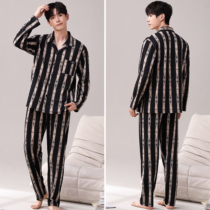 Meeste kevad- ja sügisriided, 100% puuvillast luksuslikud pidžaamad, pikkade varrukatega püksid, kardigan, kaheosaline lahtine üleriietus, koduriided