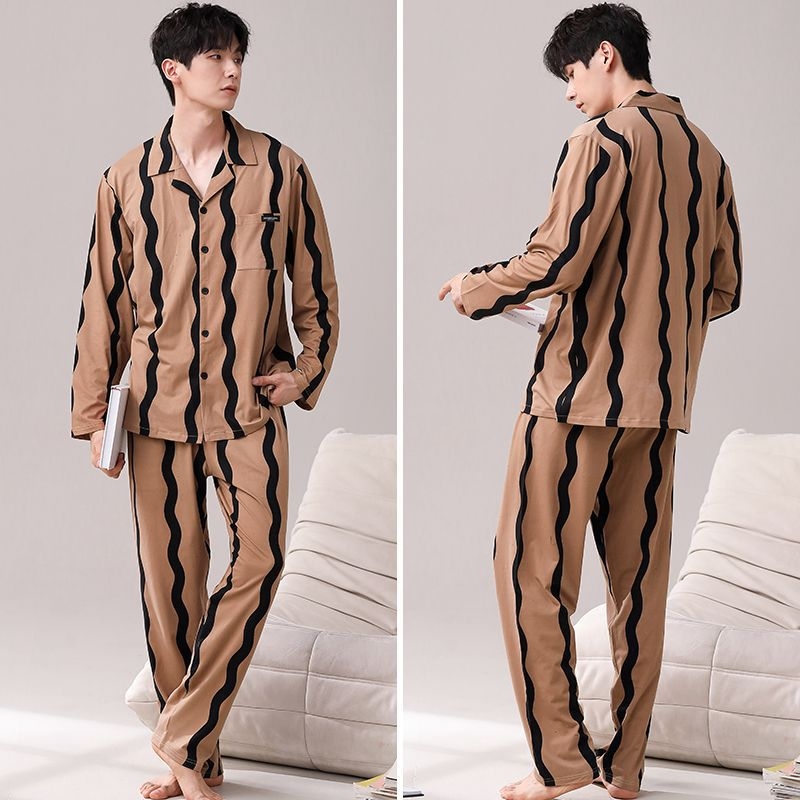Meeste kevad- ja sügisriided, 100% puuvillast luksuslikud pidžaamad, pikkade varrukatega püksid, kardigan, kaheosaline lahtine üleriietus, koduriided