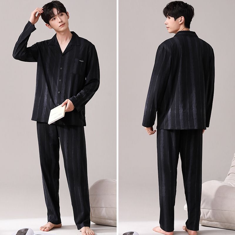 Meeste kevad- ja sügisriided, 100% puuvillast luksuslikud pidžaamad, pikkade varrukatega püksid, kardigan, kaheosaline lahtine üleriietus, koduriided