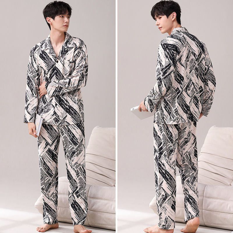Meeste kevad- ja sügisriided, 100% puuvillast luksuslikud pidžaamad, pikkade varrukatega püksid, kardigan, kaheosaline lahtine üleriietus, koduriided