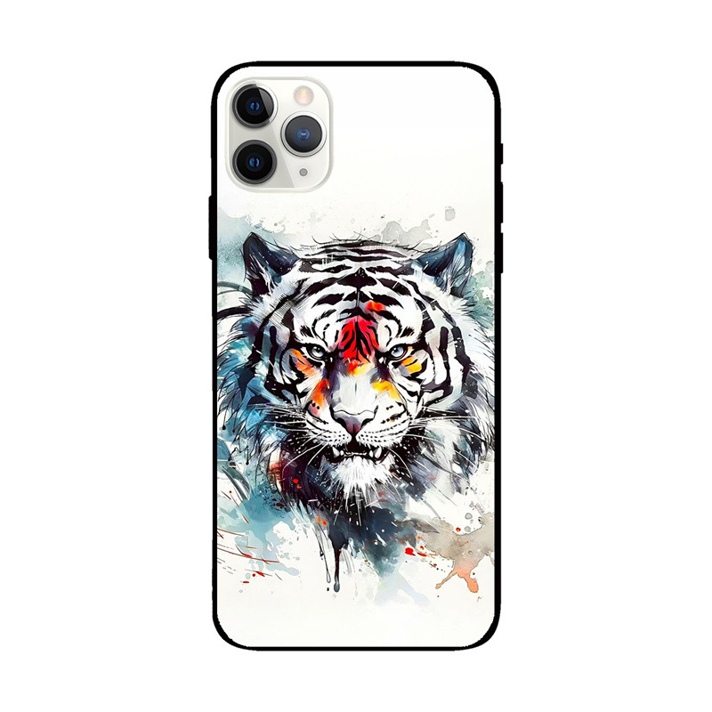 16 Husă de telefon pentru bărbați cu cap de tigru, pentru Apple 14 Pro Max, carcasă de protecție 15, carcasă rezistentă la căderi, mată 13