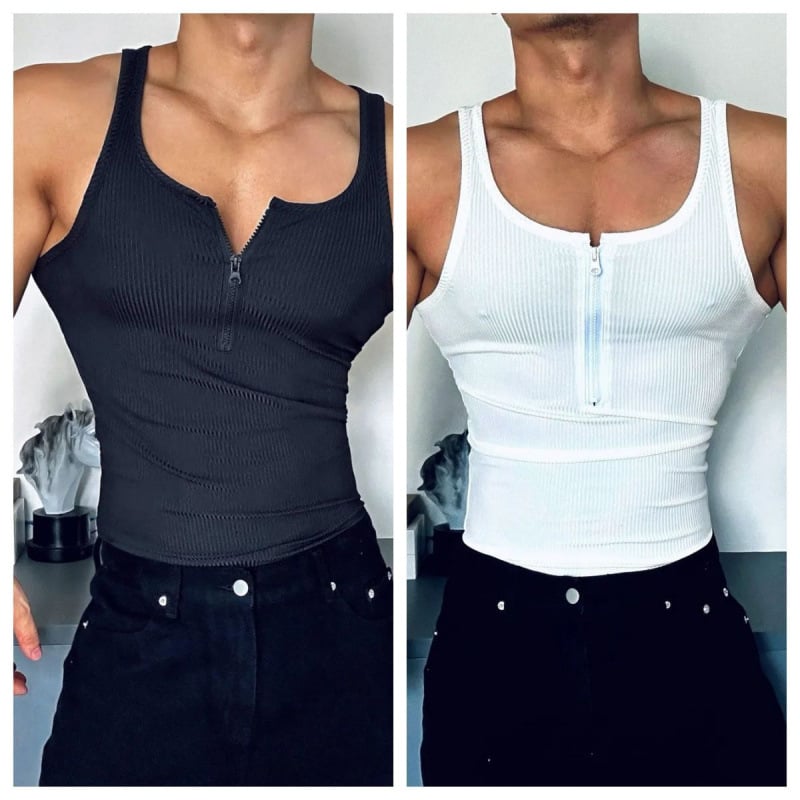Vestă la modă 2025 primăvară/vară plus mărime fermoar stil american sexy sport fitness fără mâneci antrenament vestă strâmtă pentru bărbați