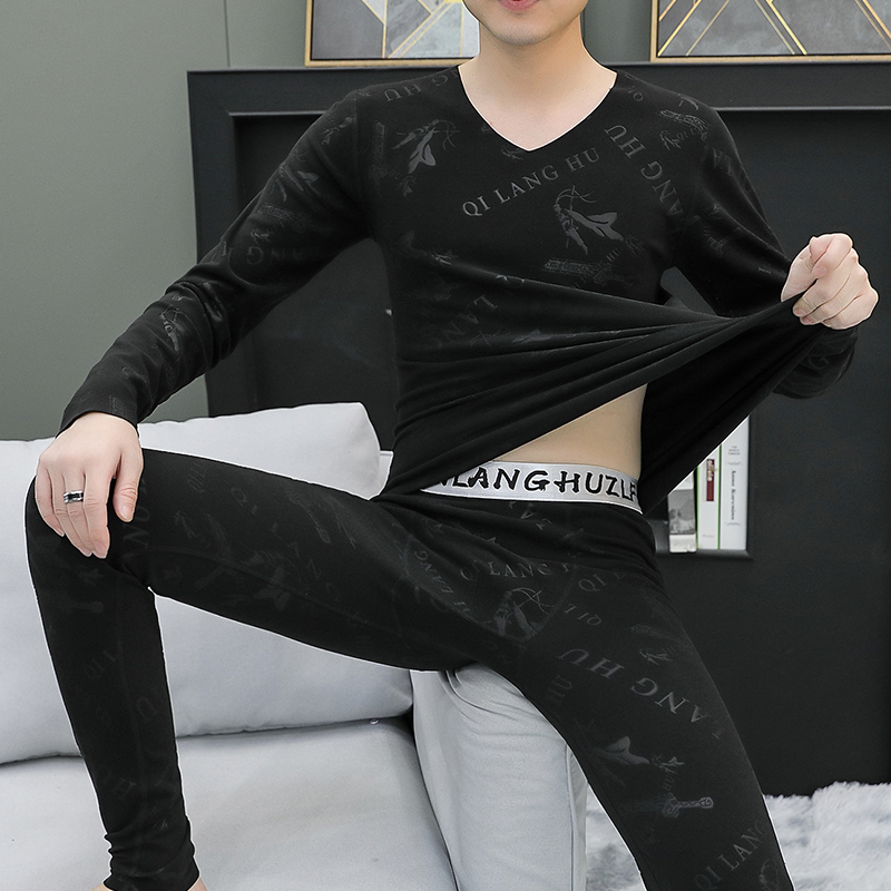 Vokiški aksominiai termo apatiniai vyriški besiūliai V formos iškirpte 2024 nauji ploni aksominiai vidiniai prigludę vyriški rudens drabužiai ilgos kelnės kostiumas