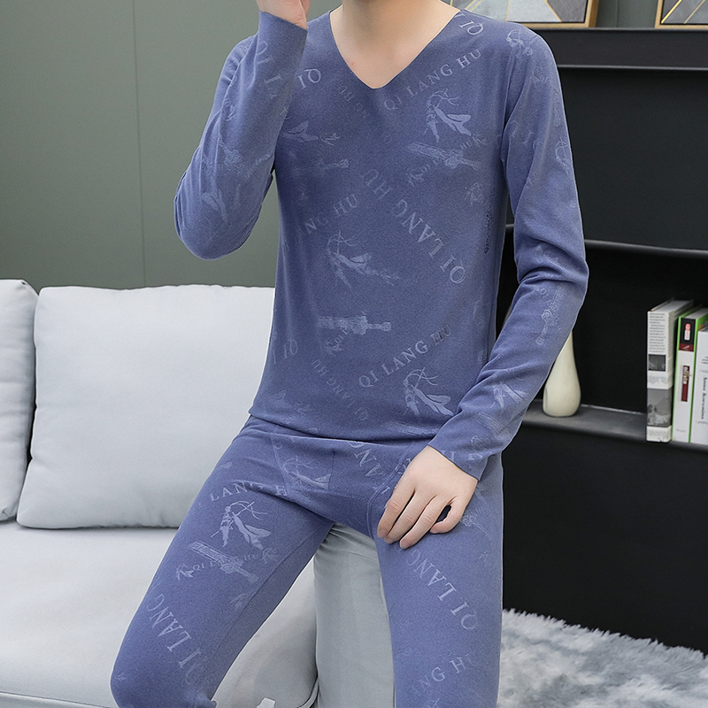 Vokiški aksominiai termo apatiniai vyriški besiūliai V formos iškirpte 2024 nauji ploni aksominiai vidiniai prigludę vyriški rudens drabužiai ilgos kelnės kostiumas