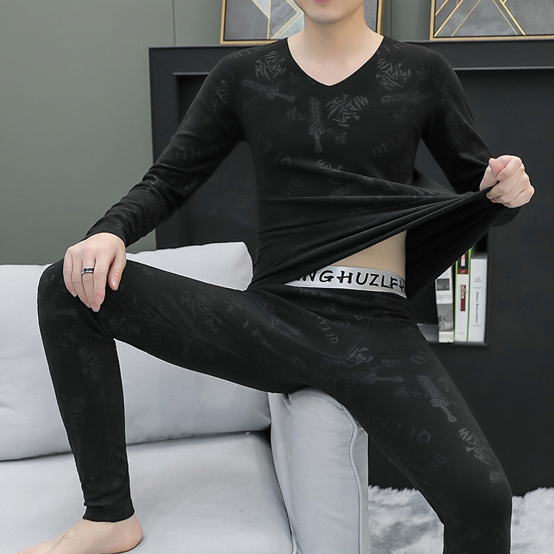 Vokiški aksominiai termo apatiniai vyriški besiūliai V formos iškirpte 2024 nauji ploni aksominiai vidiniai prigludę vyriški rudens drabužiai ilgos kelnės kostiumas