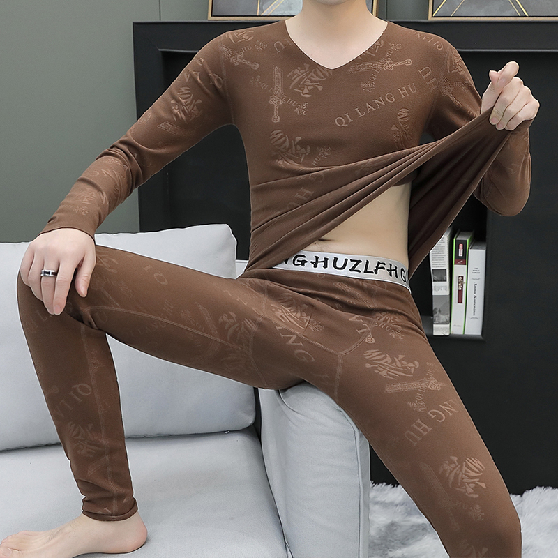 Vokiški aksominiai termo apatiniai vyriški besiūliai V formos iškirpte 2024 nauji ploni aksominiai vidiniai prigludę vyriški rudens drabužiai ilgos kelnės kostiumas