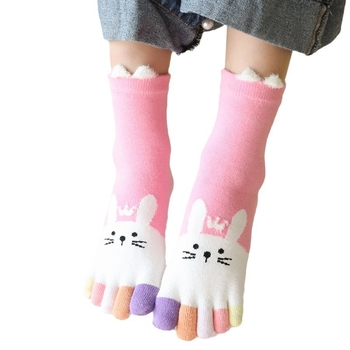 Naujos vaikiškos vienspalvės šukuotos medvilnės penkių pirštų kojinės vyriškam ir moteriškam dydžiui, vaikiškos animacinių filmukų formos kojinės, 3-7-12 metų amžiaus