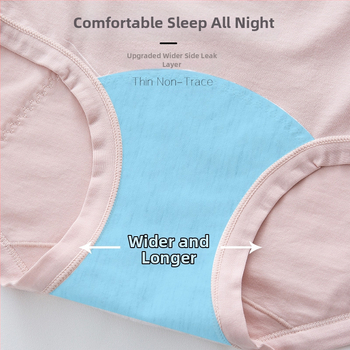 Kõrge vöökohaga puhtast puuvillast naiste menstruaalpüksid, lekkekindlad, laiendatud, pehmed hügieenilised aluspüksid, külglekkevastane