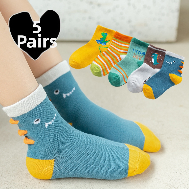 Sügis- ja talvesokid lastele, poistele ja tüdrukutele, kammitud puuvillased multifilmide dinosaurustega beebisokid, õpilaste sokid hulgimüügist