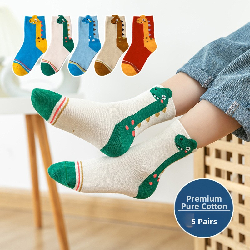 Sügis- ja talvesokid lastele, poistele ja tüdrukutele, kammitud puuvillased multifilmide dinosaurustega beebisokid, õpilaste sokid hulgimüügist