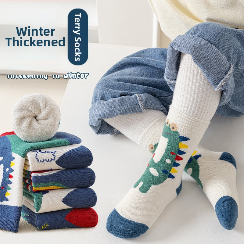 Sügis- ja talvesokid lastele, poistele ja tüdrukutele, kammitud puuvillased multifilmide dinosaurustega beebisokid, õpilaste sokid hulgimüügist