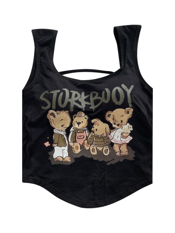 Bluză scurtă fără mâneci pentru femei, vara anului 2023, cu imprimeu elegant, cu fund scurt, American hot girl, la modă