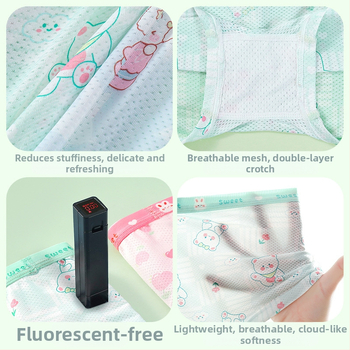 Vaikiški apatiniai mergaitėms. A klasės ledo šilko vasarinės plonos 7A antibakterinės animacinių filmukų rašto kūdikiams skirtos moteriškos bokseriai.