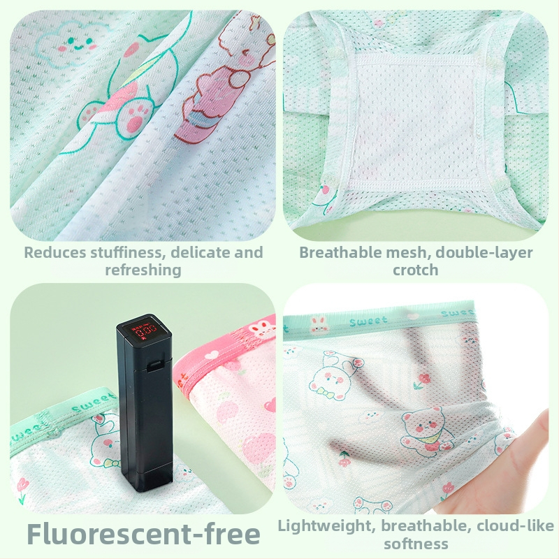 Детско бельо за момичета, боксерки клас А, ледена коприна, летни тънки 7А, антибактериални, с анимационни принти, бебешки дамски боксерки