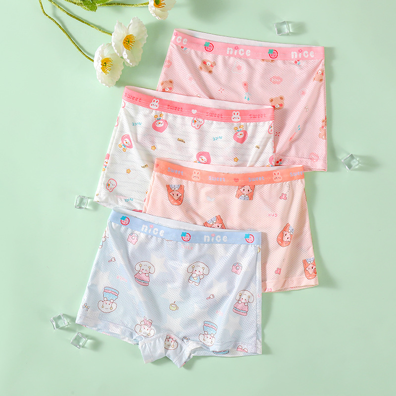 Vaikiški apatiniai mergaitėms. A klasės ledo šilko vasarinės plonos 7A antibakterinės animacinių filmukų rašto kūdikiams skirtos moteriškos bokseriai.