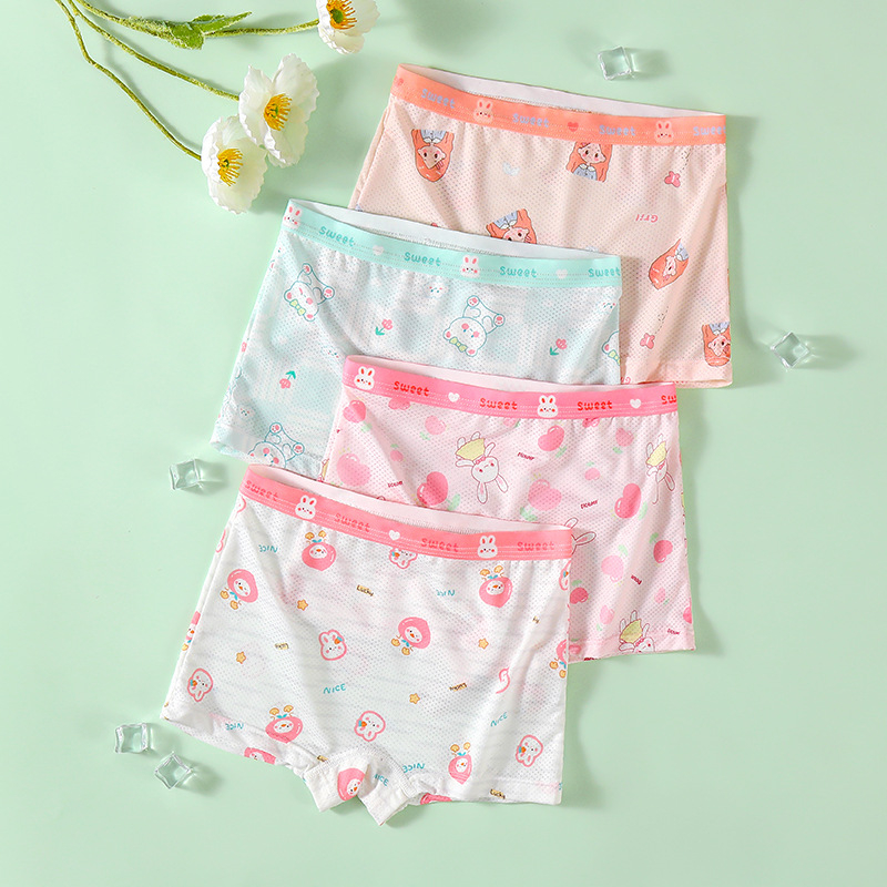 Vaikiški apatiniai mergaitėms. A klasės ledo šilko vasarinės plonos 7A antibakterinės animacinių filmukų rašto kūdikiams skirtos moteriškos bokseriai.