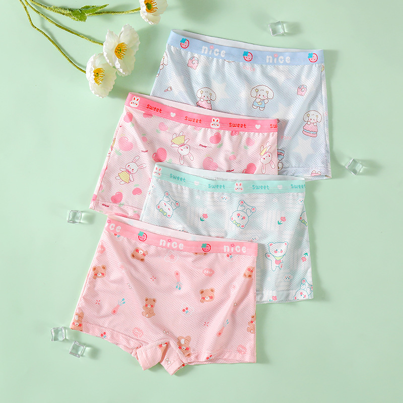 Vaikiški apatiniai mergaitėms. A klasės ledo šilko vasarinės plonos 7A antibakterinės animacinių filmukų rašto kūdikiams skirtos moteriškos bokseriai.