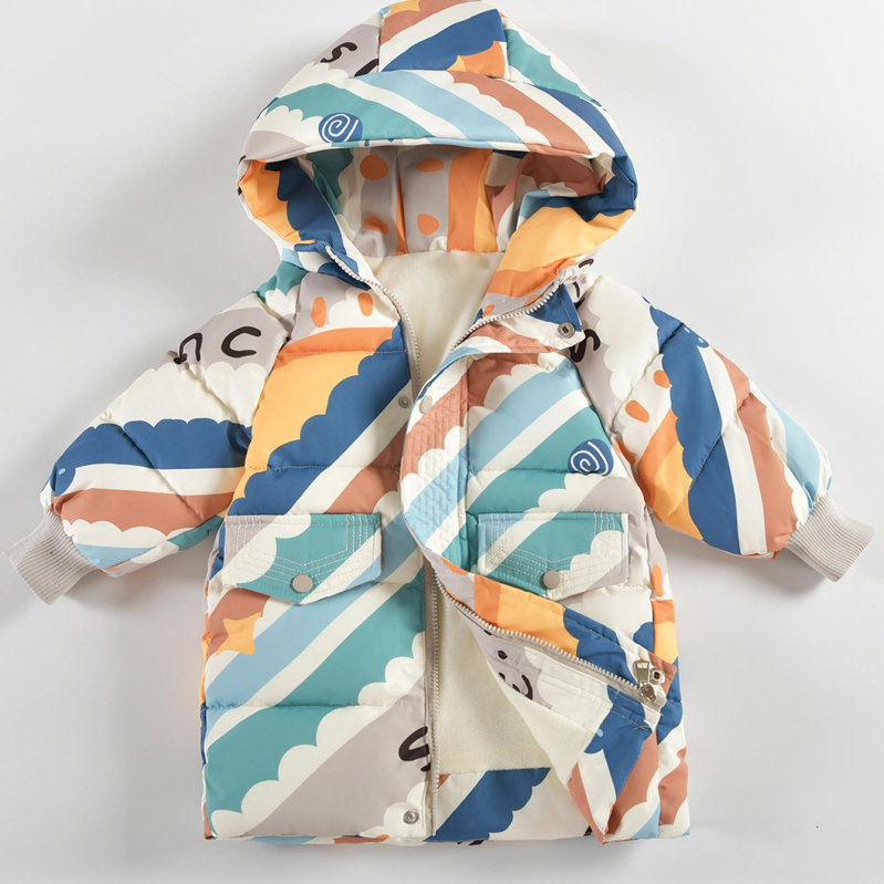 Jauna bērnu kokvilnas jaka vidēja garuma korejiešu stila mazuļu mīlīga bieza kokvilnas jaka zēniem un meitenēm