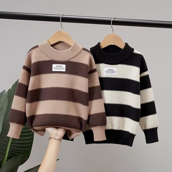 Πουλόβερ για αγόρια Φθινόπωρο και Χειμώνας 2024 Ζεστό πουλόβερ με παχύρρευστο κορεάτικο όμορφο πλεκτό πουλόβερ, βασικό πουκάμισο για αγόρια για παιδιά
