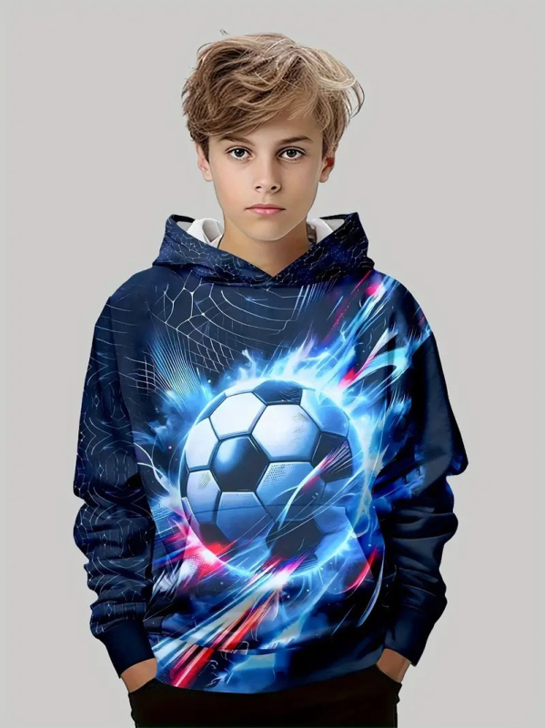 Моден футболен 3D принтиран детски суичър с дълъг ръкав за момче, тема Hiyin Cross Border Keep Fashion, удобен детски пуловер