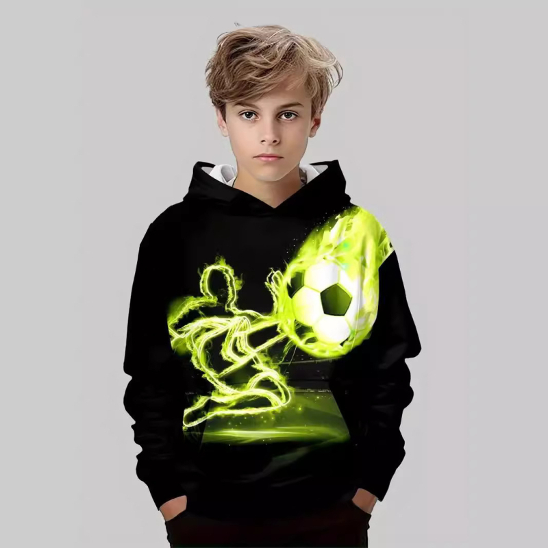 Moodne jalgpalli 3D-prinditud poiste pikkade varrukatega kapuutsiga dressipluus Hiyin Cross Border Keep Fashion Comfort laste kampsun