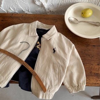 Dječji kaput, jesenski kaput u korejskom stilu za dječake, elegantno izvezen, kaput s reverom, kratka majica s patentnim zatvaračem za bebe