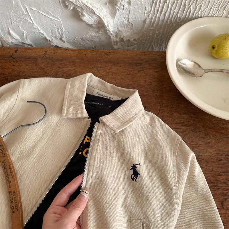 Dječji kaput, jesenski kaput u korejskom stilu za dječake, elegantno izvezen, kaput s reverom, kratka majica s patentnim zatvaračem za bebe