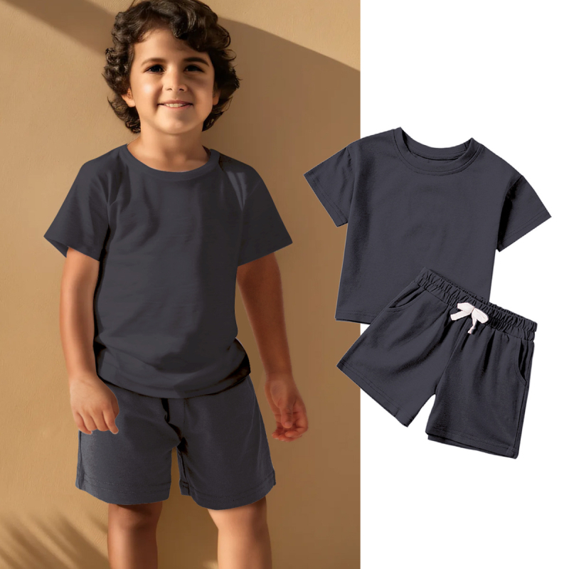 2025 Explosions Καλοκαίρι Μικρό και Μεσαίο Κοστούμι για Αγόρια Κοστούμι για Κορίτσια Παιδικό Βαμβακερό Σορτς με Κοντά Μανίκια Μονόχρωμο Casual All-match